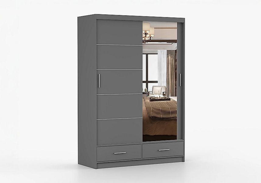 imoebel24 Schwebetürenschrank FLORENCE 150 cm - Grau / Grau günstig online kaufen