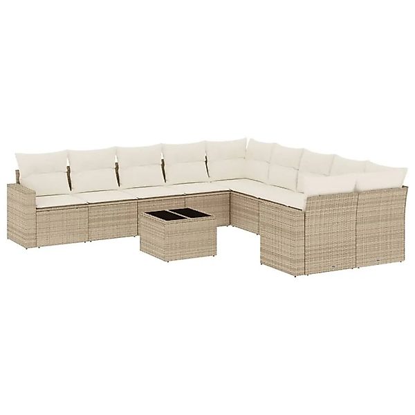 vidaXL 11-Tlg Garten-Sofagarnitur mit Kissen Beige Poly Rattan 3251855 günstig online kaufen