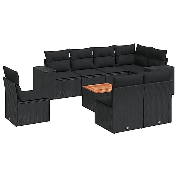 vidaXL 9-Tlg Garten-Sofagarnitur mit Kissen Schwarz Poly Rattan 3225481 günstig online kaufen
