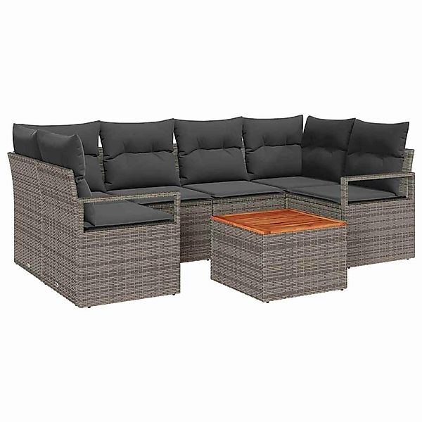 vidaXL Garten-Sofa-Set mit Kissen 7-Tlg Grau Poly Rattan 3347657 günstig online kaufen