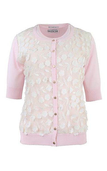 Passioni Cardigan Twin-Set mit halbtransparenter Vorderseite und Blumenstic günstig online kaufen