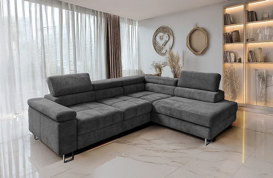 Goldstoff Ecksofa mit Schlaffunktion, Cord Couch günstig online kaufen
