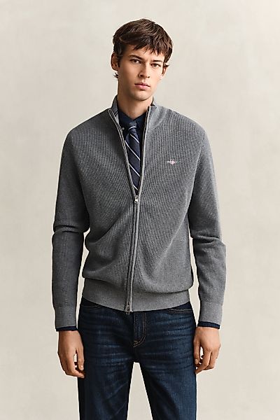Gant Strickjacke "MICRO TEXTURED COTTON ZIP" Regular fit mit Stehkragen günstig online kaufen