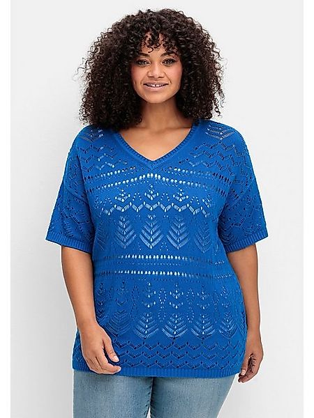 Sheego V-Ausschnitt-Pullover Große Größen im Ajourstrick, in Oversize-Form günstig online kaufen