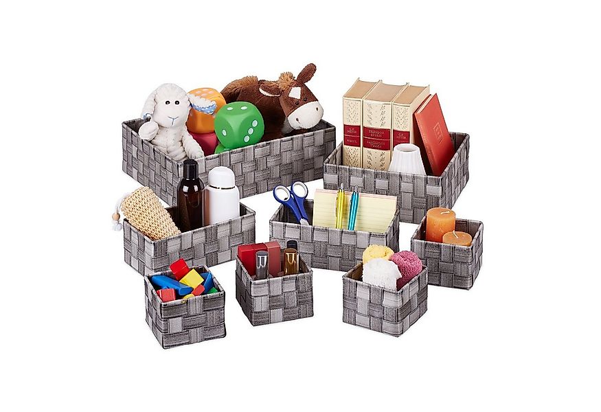 relaxdays Aufbewahrungskorb 8 tlg. Set geflochte, grau günstig online kaufen