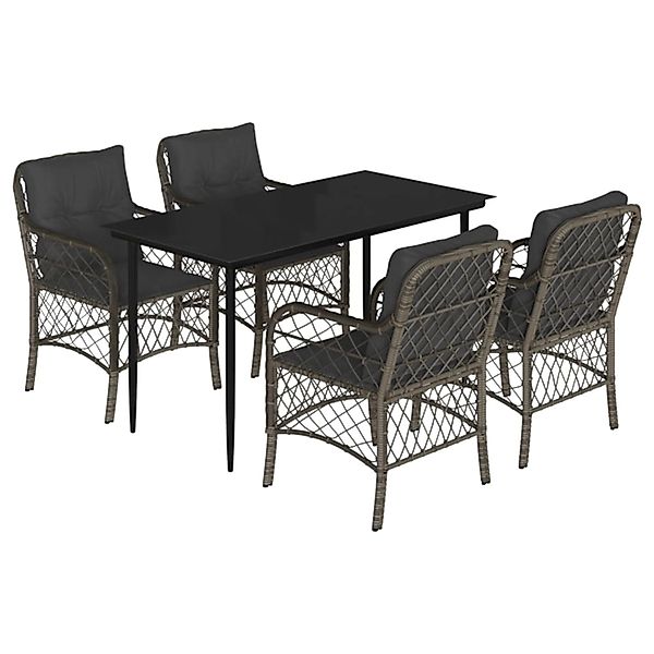 vidaXL 5-Tlg Garten-Essgruppe mit Kissen Grau Poly Rattan 3212126 günstig online kaufen