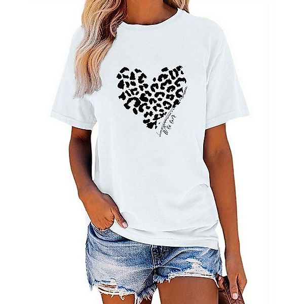 PYL Rundhalsshirt Damen Sommer Kurzarmbluse Locker Leopardenherz Print-Shir günstig online kaufen