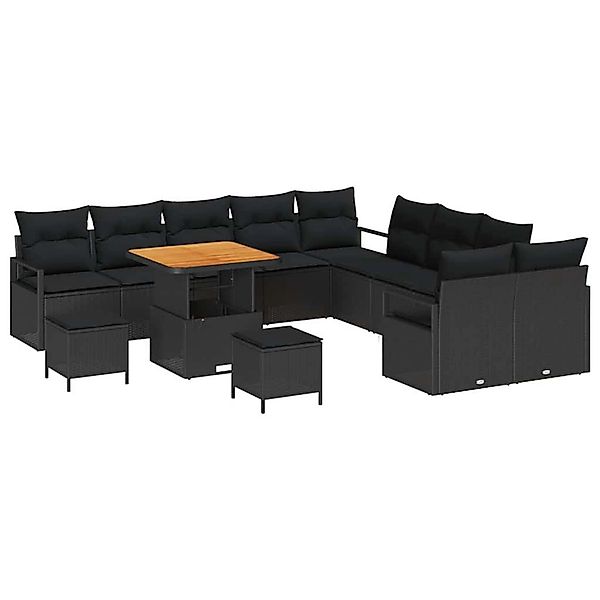 vidaXL Garten-Sofa-Set mit Kissen 13-Tlg Schwarz Poly Rattan 3362579 günstig online kaufen