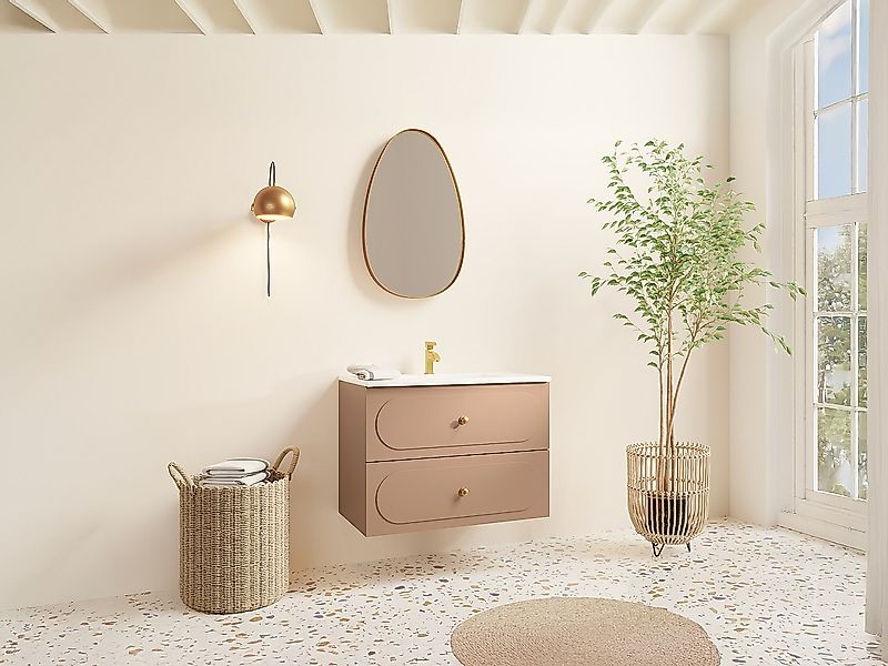 Badezimmermöbel hängend mit Einbauwaschbecken - Altrosa - 80 cm - SATOBAL günstig online kaufen