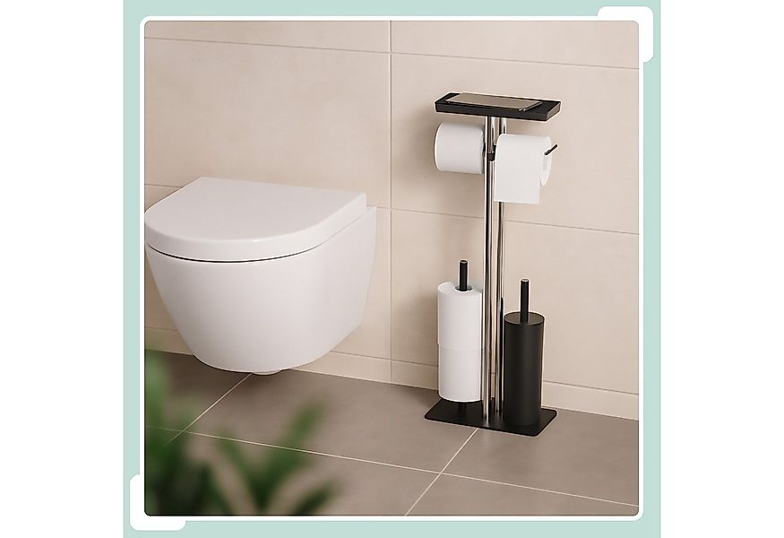 relaxdays WC-Garnitur Edelstahl mit Ablage, schwarz günstig online kaufen