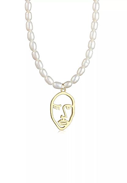 Elli Premium Perlenkette "Gesicht Anhänger Süßwasserzuchtperle 925 Silber" günstig online kaufen