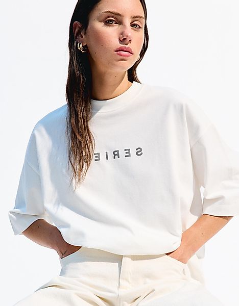 Bershka T-Shirt Mit Print Damen M Grbrochenes Weiss günstig online kaufen