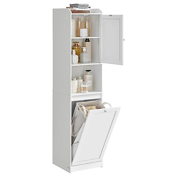 Songmics Badezimmerschrank Siren mit Wäschesammler und Offenem Fach Weiß günstig online kaufen