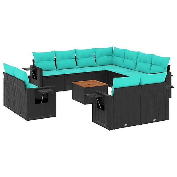 vidaXL 12-Tlg Gartensofa-Set mit Kissen Schwarzes Polyrattan 3224825 günstig online kaufen