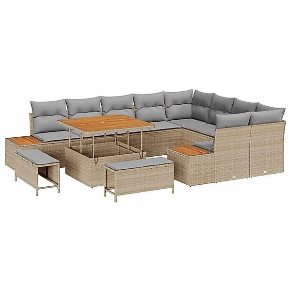vidaXL Gartensofa-Set mit Kissen mit Speicher 12 Stk Beige Poly Rattan 3364 günstig online kaufen