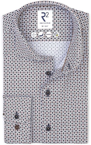 R2 Hemd Poplin Graphical Impression Beige Blau - Größe 46 günstig online kaufen
