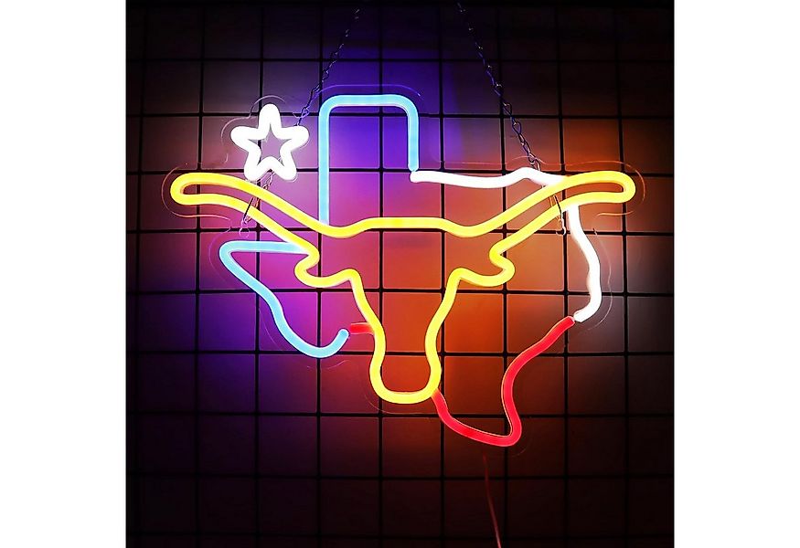 MUPOO LED Dekolicht Longhorn LED Neonschild Acryl Stier Neonlichter TEXAS W günstig online kaufen