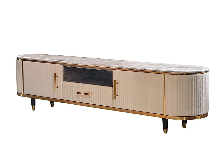 KAWOLA Lowboard MARIA, TV-Bank Marmorplatte Kunstleder verschiedene Farben günstig online kaufen