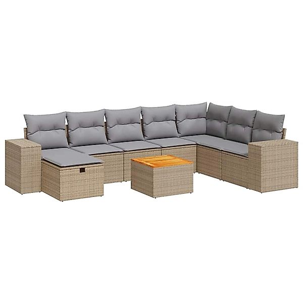 vidaXL 9-Tlg Garten-Sofagarnitur mit Kissen Beige Poly Rattan 3325888 günstig online kaufen