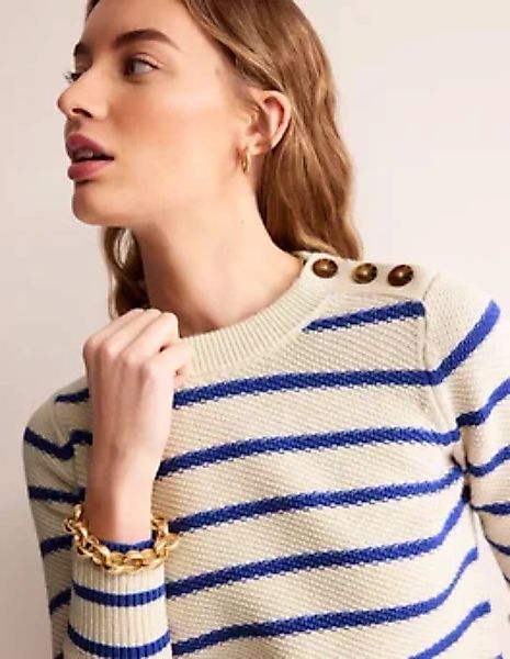 Pullover mit Knopfdetails und Ziernaht Damen Boden, Warmes Naturweiß/Saphir günstig online kaufen