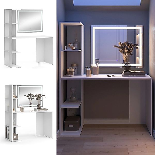 Vicco Schminktisch Tower Weiß 122.2 cm mit LED Spiegel günstig online kaufen