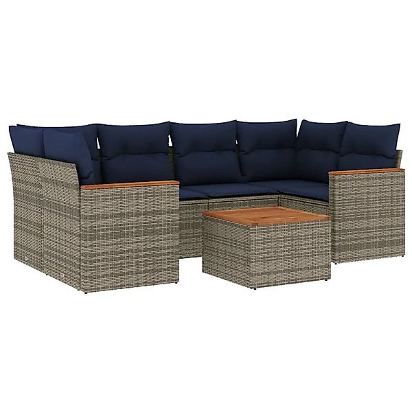 vidaXL 7-Tlg Gartensofa-Set mit Kissen Grau Polyrattan 3225802 günstig online kaufen