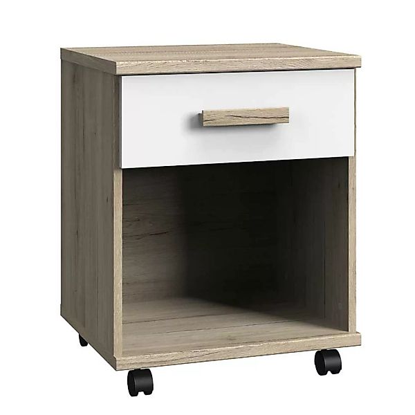 Schreibtischrollcontainer mit Schublade in Eiche San Remo Weiß günstig online kaufen