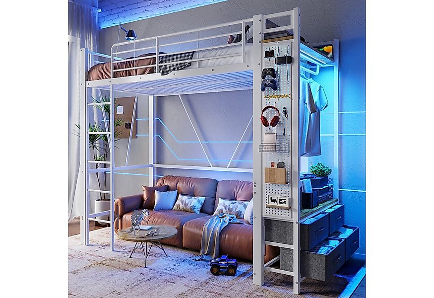 Ulife Hochbett mit Trockenstab, Einlegeböden, 4 Schubladen, USB+TYPE-C Stec günstig online kaufen