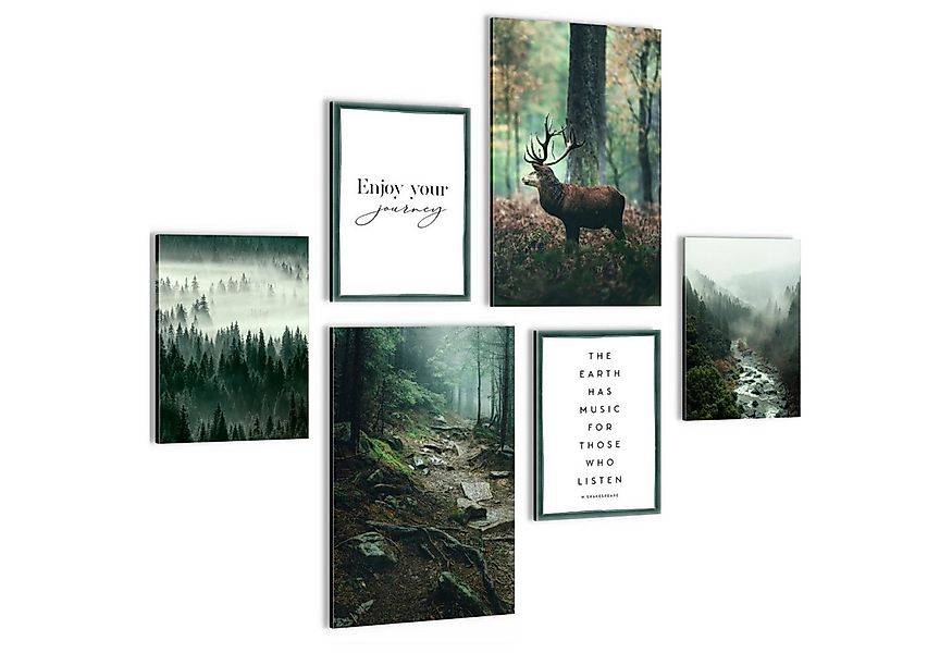 Novart Wandbild Wald Hirsch KOMPLETT AUFHÄNGFERTIG Natur Grün Wohnzimmer Sc günstig online kaufen