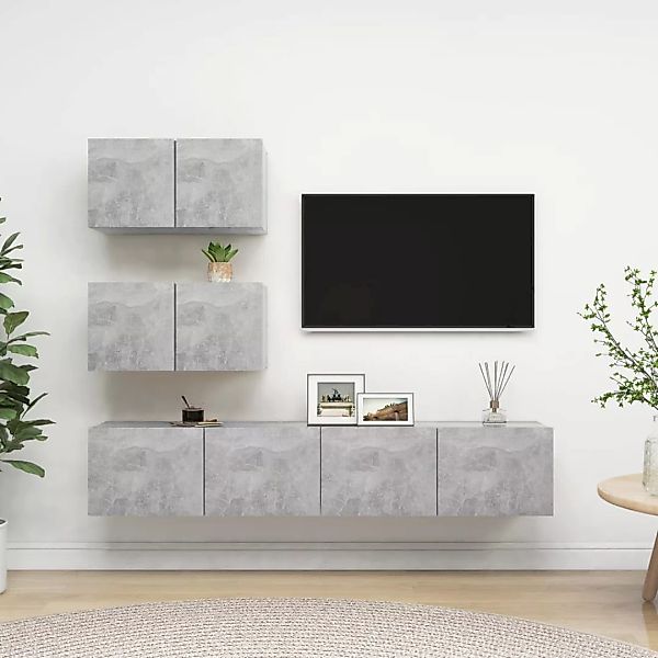 4-tlg. Tv-schrank-set Betongrau Spanplatte günstig online kaufen