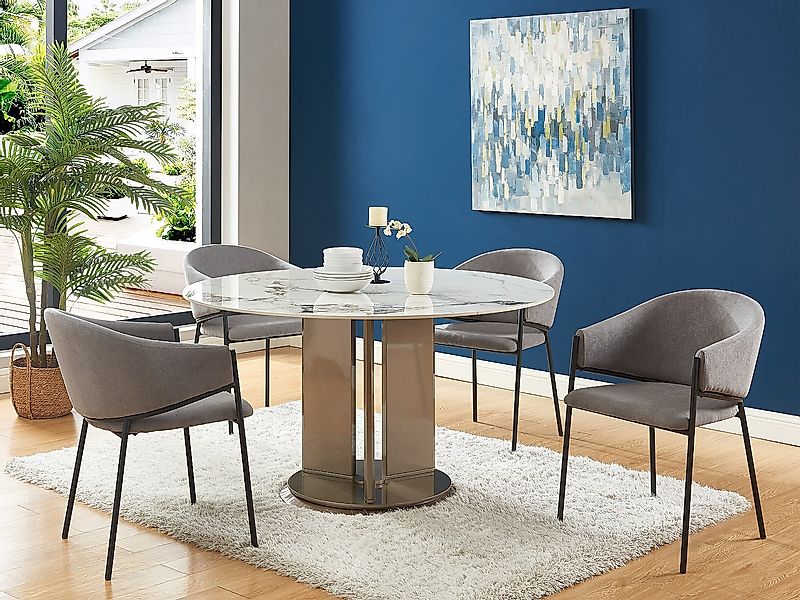 Stuhl mit Armlehnen 2er-Set - Stoff & Metall - Grau - ORDIDA von Pascal MOR günstig online kaufen