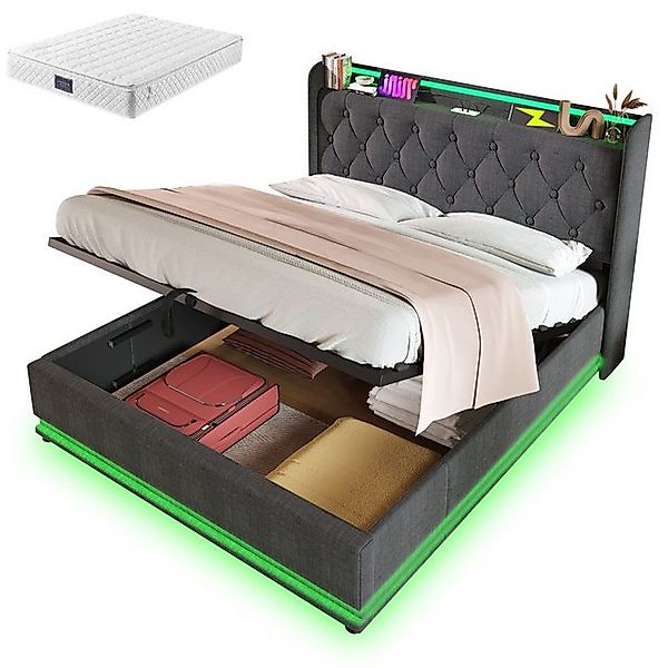 Gotagee Polsterbett Doppelbett 160x200 cm Grau Leinen Hydraulisches Lagerbe günstig online kaufen