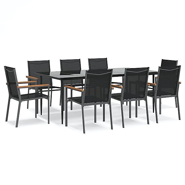 vidaXL 9-Tlg Garten-Essgruppe Schwarz Textilene und Stahl 3187040 günstig online kaufen
