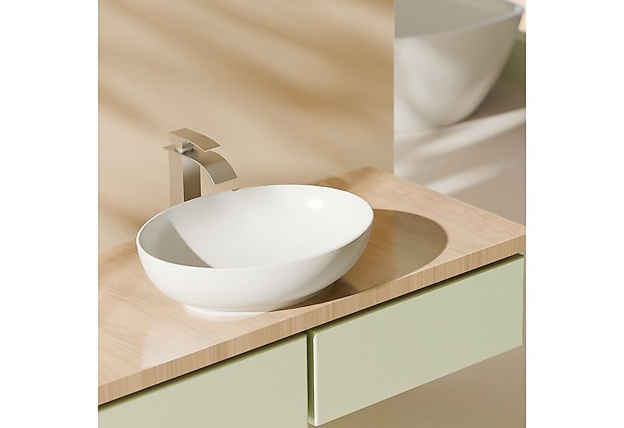 EMKE Aufsatzwaschbecken Oval Waschbecken Glänzend weiß für Badezimmer Gäste günstig online kaufen