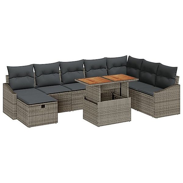 vidaXL Loungesofa 9-teilige Garten-Sofa-Set mit Kissen Grau Poly-Rattan, 9 günstig online kaufen