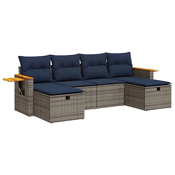 vidaXL 6-Tlg Garten-Sofagarnitur mit Kissen Grau Poly Rattan 3326002 günstig online kaufen
