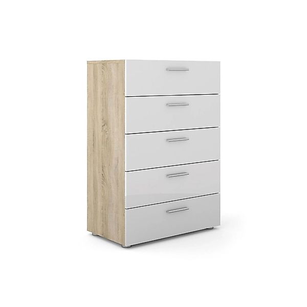 ebuy24 Petra Kommode 5 Schubladen Eiche Struktur Dekor und Weiss Hochglanz günstig online kaufen
