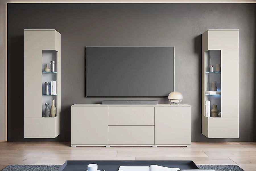 INOSIGN Wohnwand "KENIA", (Komplett-Set, 3 St.), Vitrinen mit Eckverglasung günstig online kaufen