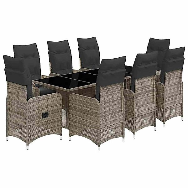 vidaXL 9-Tlg Garten-Bistro-Set mit Kissen Grau Poly Rattan 3277042 günstig online kaufen