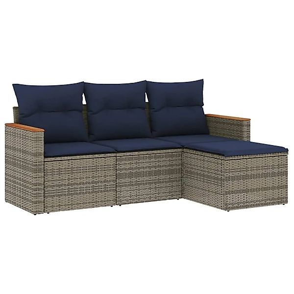 vidaXL 4-Tlg Gartensofa-Set mit Kissen Grau Polyrattan 3225907 günstig online kaufen