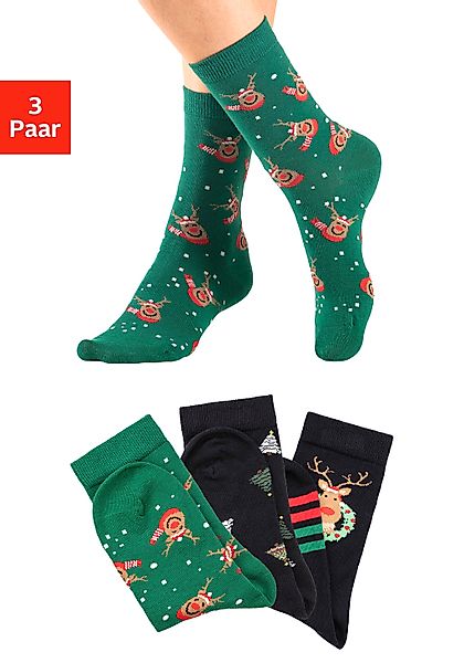 H.I.S Basicsocken Packung, 3 Paar tlg. Weihnachten, mit weihnachtlichen Mot günstig online kaufen