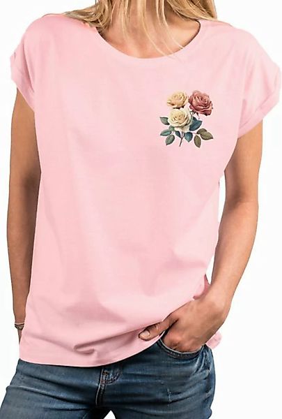 MAKAYA Print-Shirt mit Rosenmotiv Damen Top Rosendruck Aufdruck Rose (Weiß, günstig online kaufen