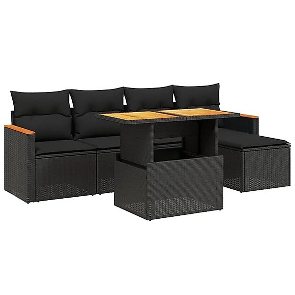 vidaXL 6-Tlg Garten-Sofagarnitur mit Kissen Schwarz Poly Rattan 3276030 günstig online kaufen