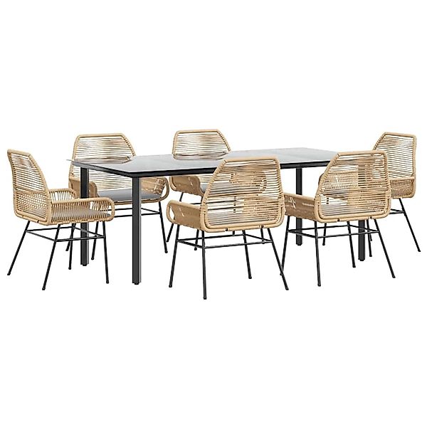 vidaXL 7-Tlg Garten-Essgruppe mit Kissen Braun Poly Rattan Glas 3334574 günstig online kaufen