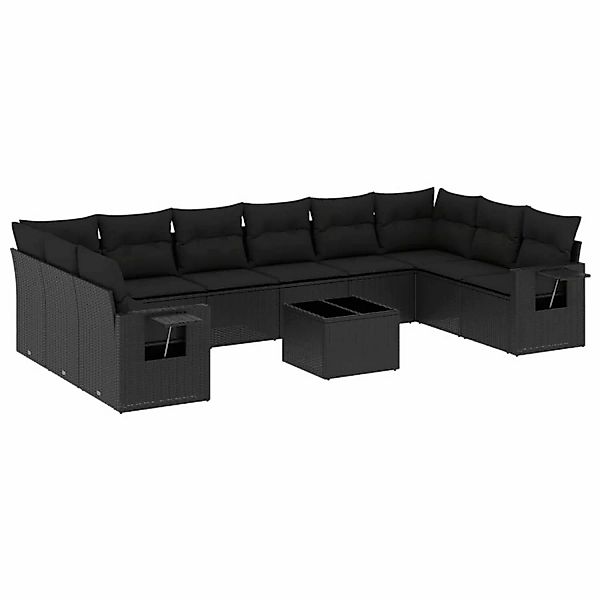 vidaXL 11-Tlg Garten-Sofagarnitur mit Kissen Schwarz Poly Rattan 3220674 günstig online kaufen
