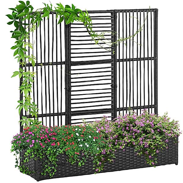 Outsunny Blumenkasten mit Spalier PE-Rattan Stahl 103L x 103B x 29H cm Schw günstig online kaufen