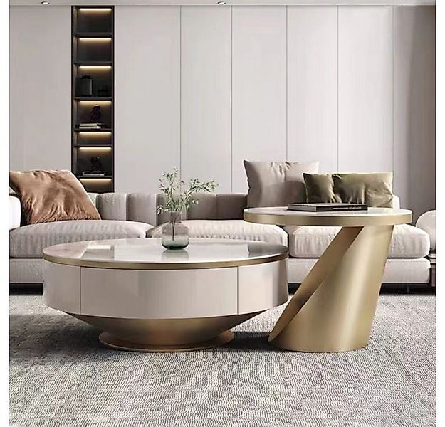 alesvelt Couchtisch edler Beistelltisch weiße Marmor Design 2er Set 90cm Wo günstig online kaufen