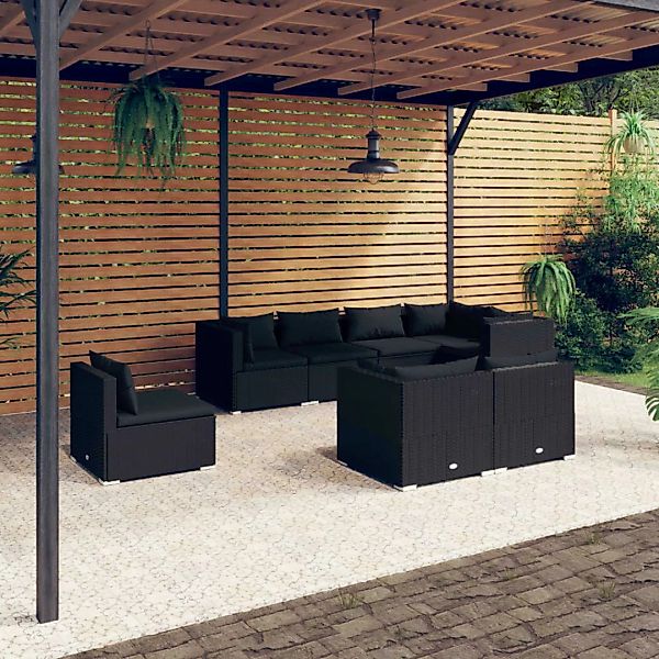 Vidaxl 8-tlg. Garten-lounge-set Mit Kissen Poly Rattan Schwarz günstig online kaufen