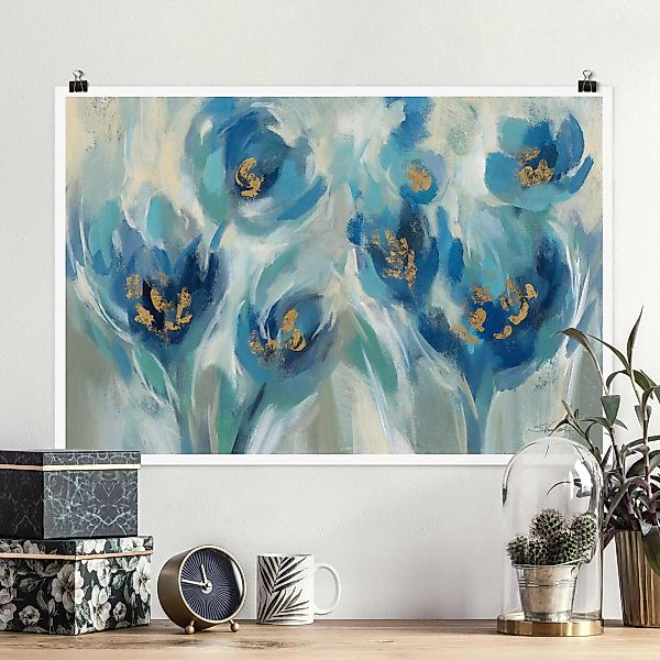 Poster Blaues Märchen mit Blumen günstig online kaufen