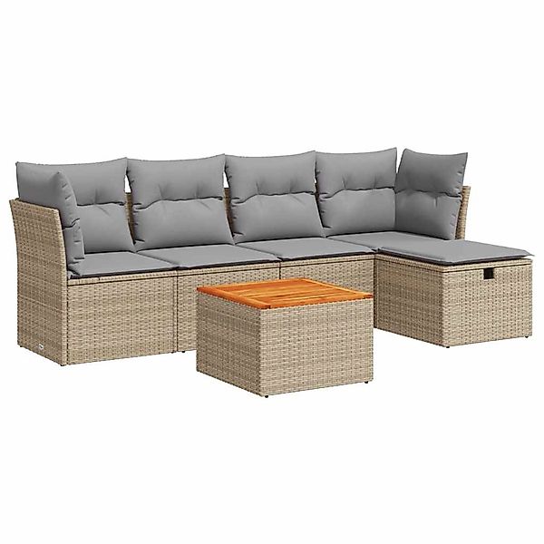 vidaXL 6-Tlg Garten-Sofagarnitur mit Kissen Beige Poly Rattan 3325755 günstig online kaufen